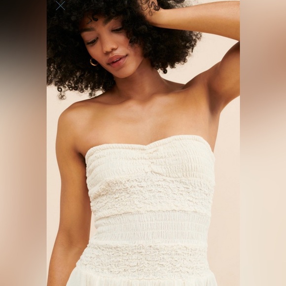 Free People Cream Smocked Asymmetrical Sundress - Picture 3 of 12